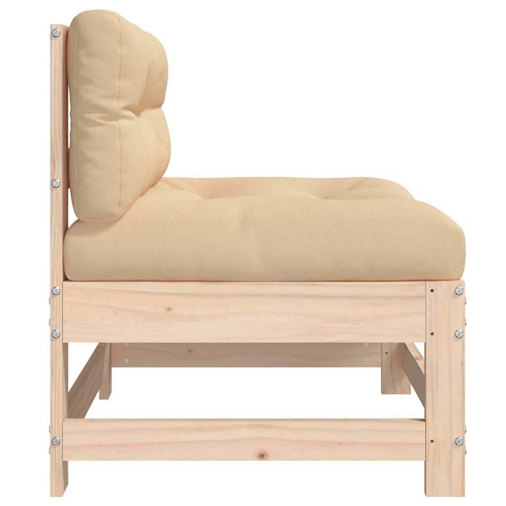 Solid Pine 2-Piece Middle Sofas with Cushions - Natural Wood Finish