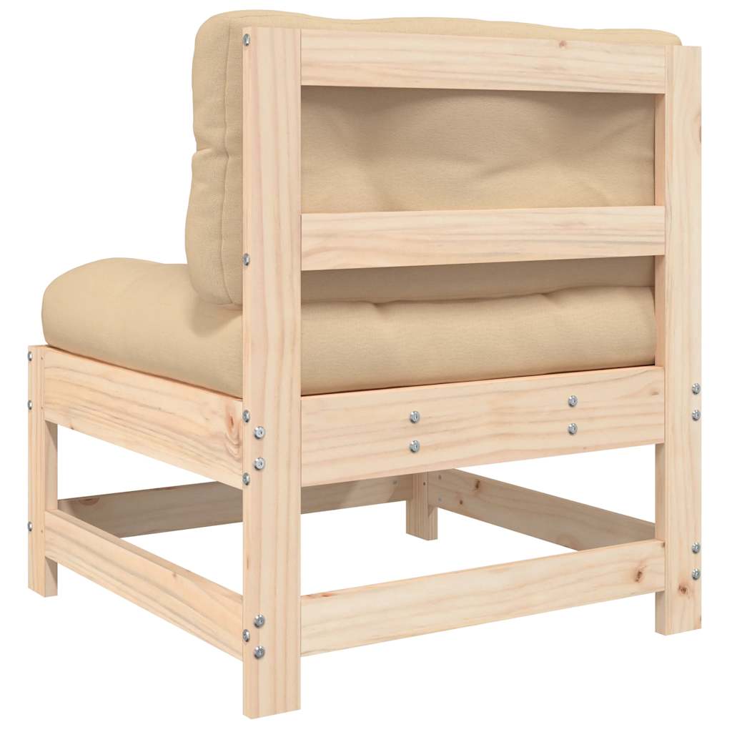 Solid Pine 2-Piece Middle Sofas with Cushions - Natural Wood Finish