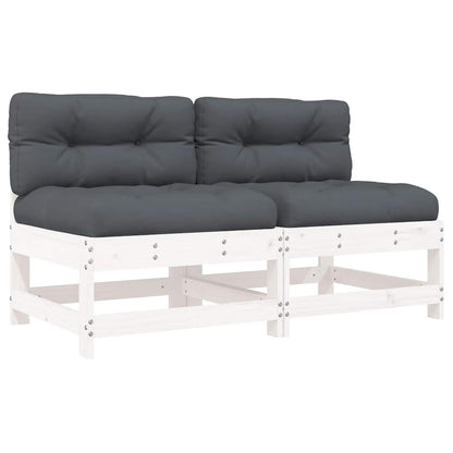 2-Pc White Solid Pine Wood Middle Sofas with Cushions