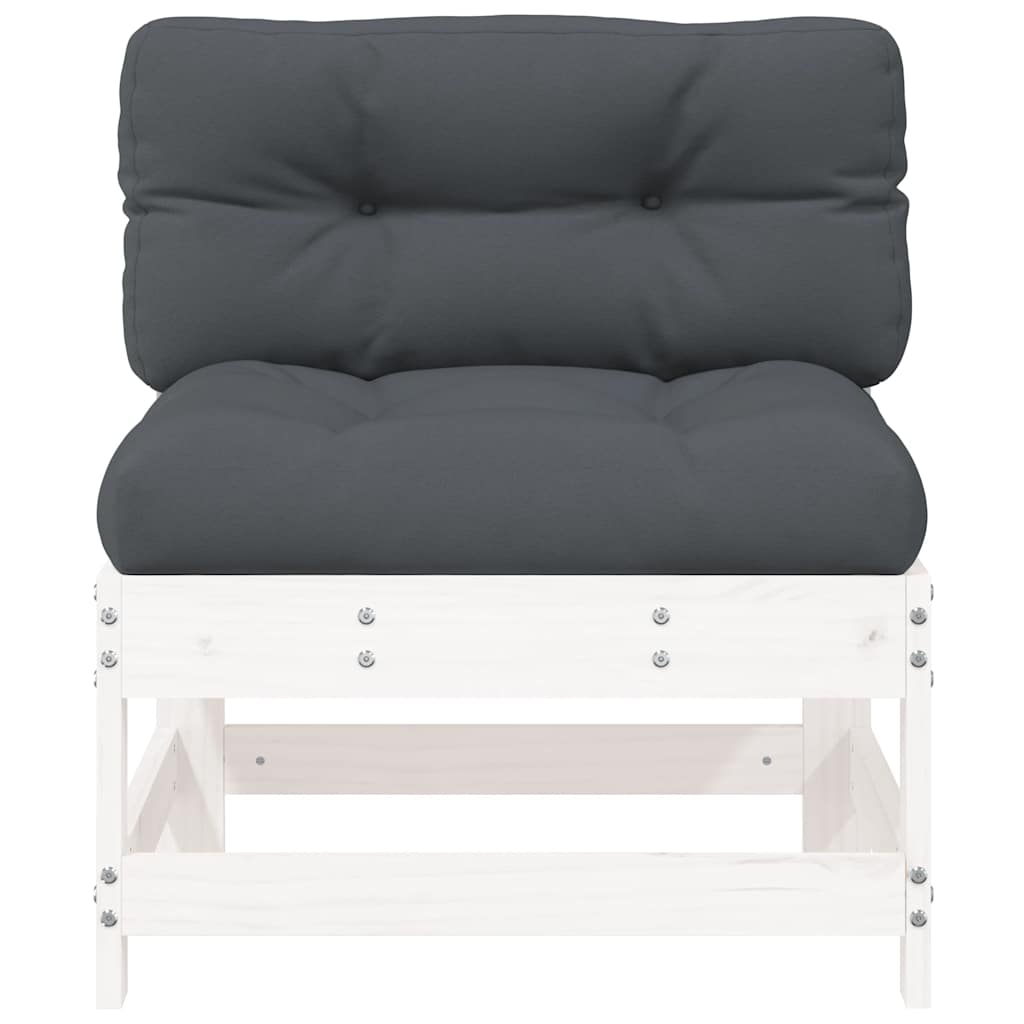 2-Pc White Solid Pine Wood Middle Sofas with Cushions