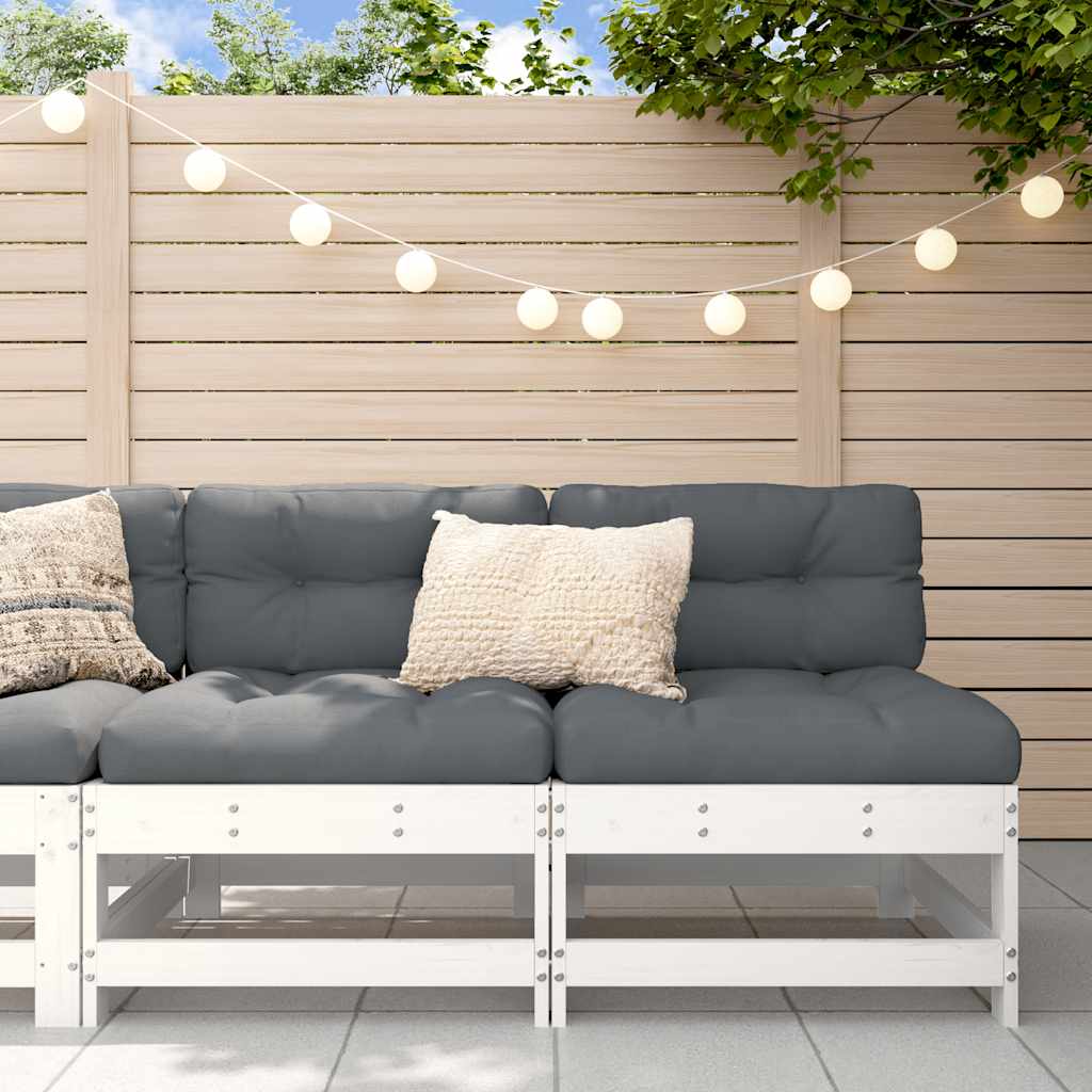 2-Pc White Solid Pine Wood Middle Sofas with Cushions