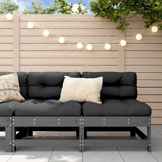 Solid Pine 2-Pc Grey Middle Sofa Set with Cushions