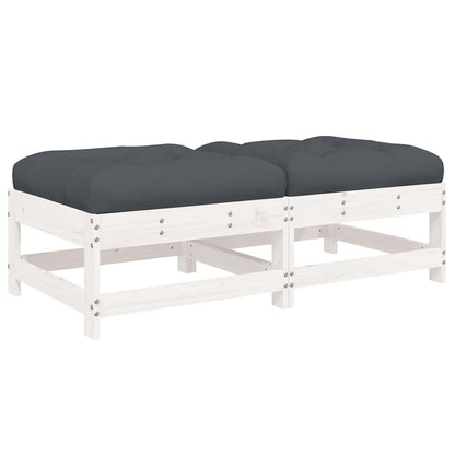 White Solid Pine Wood Garden Footstools with Cushions - 2pcs Set