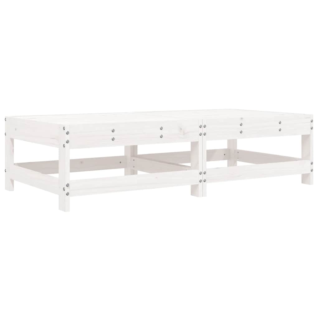 White Solid Pine Wood Garden Footstools with Cushions - 2pcs Set