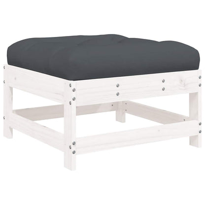 White Solid Pine Wood Garden Footstools with Cushions - 2pcs Set