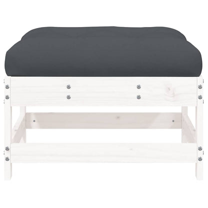 White Solid Pine Wood Garden Footstools with Cushions - 2pcs Set