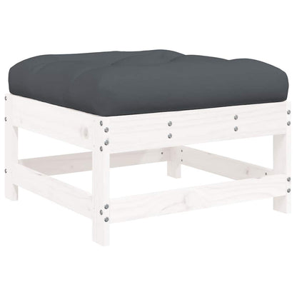 White Solid Pine Wood Garden Footstools with Cushions - 2pcs Set