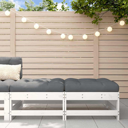 White Solid Pine Wood Garden Footstools with Cushions - 2pcs Set