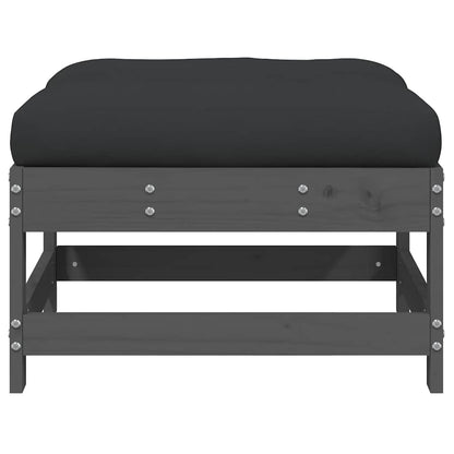 Set of 2 Grey Solid Wood Pine Garden Footstools with Cushions