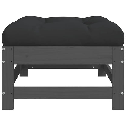 Set of 2 Grey Solid Wood Pine Garden Footstools with Cushions
