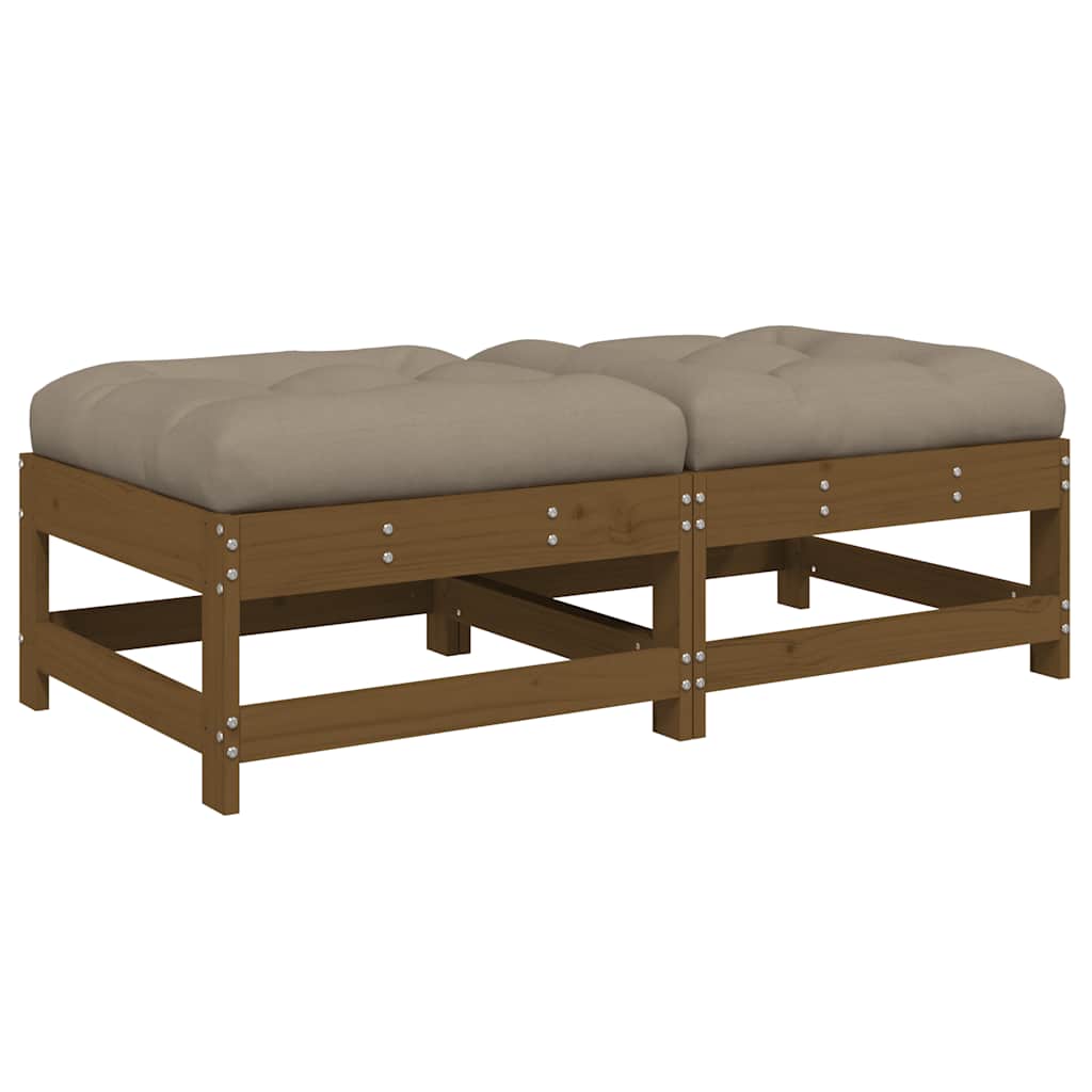 Honey Brown Wood Garden Footstools 2pcs with Cushions - Pine