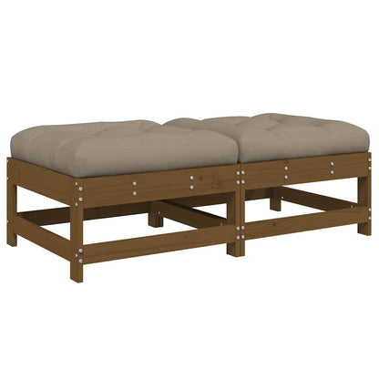 Honey Brown Wood Garden Footstools 2pcs with Cushions - Pine