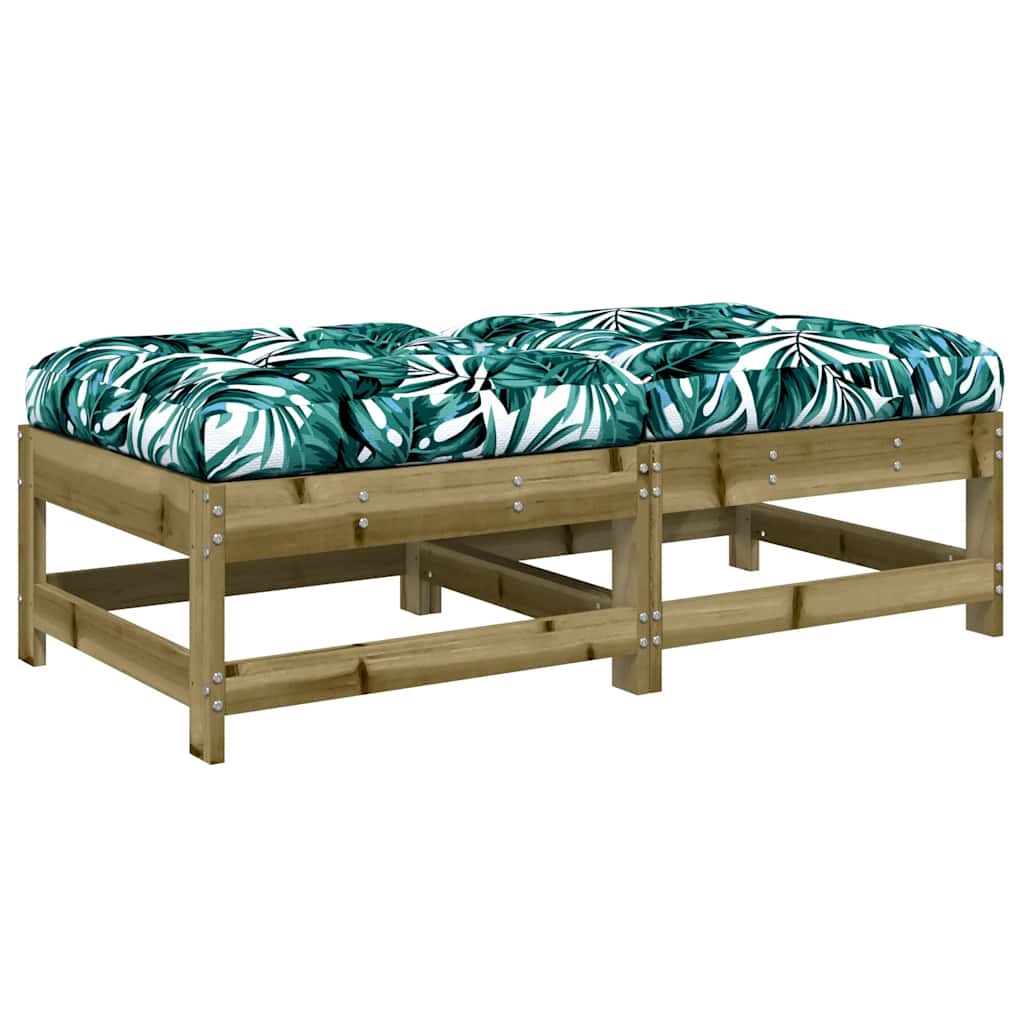 2-Piece Pine Wood Garden Footstools with Cushions - Natural Finish
