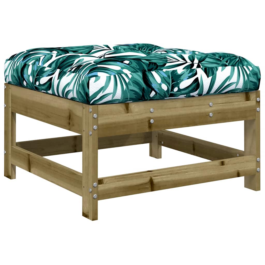 2-Piece Pine Wood Garden Footstools with Cushions - Natural Finish