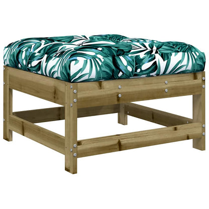 2-Piece Pine Wood Garden Footstools with Cushions - Natural Finish