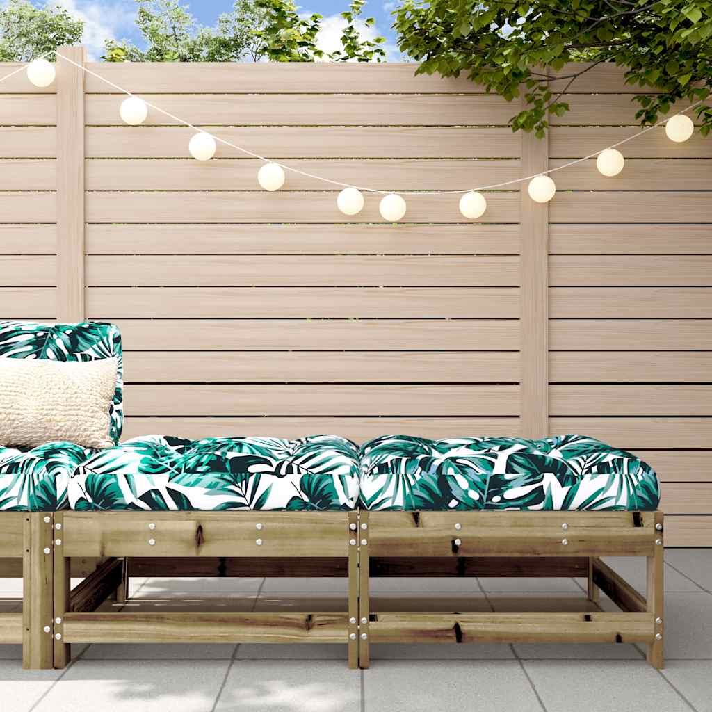 2-Piece Pine Wood Garden Footstools with Cushions - Natural Finish