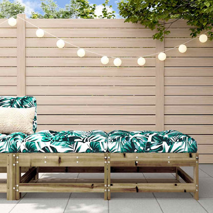 2-Piece Pine Wood Garden Footstools with Cushions - Natural Finish