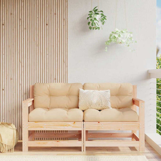 Solid Pine Wood Garden Chairs with Cushions, 2 pcs - Natural Elegance