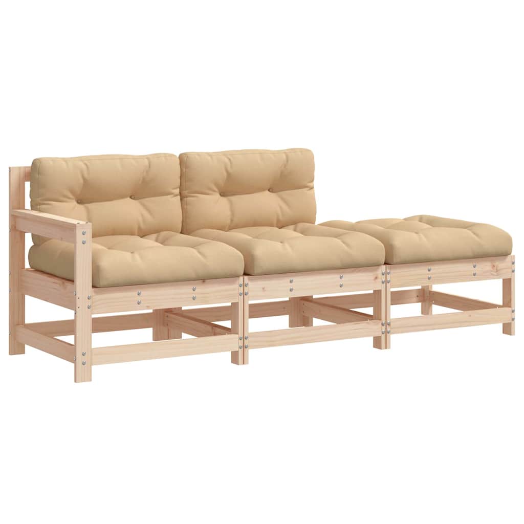 Solid Wood 3 Piece Garden Lounge Set with Cushions - Natural Finish