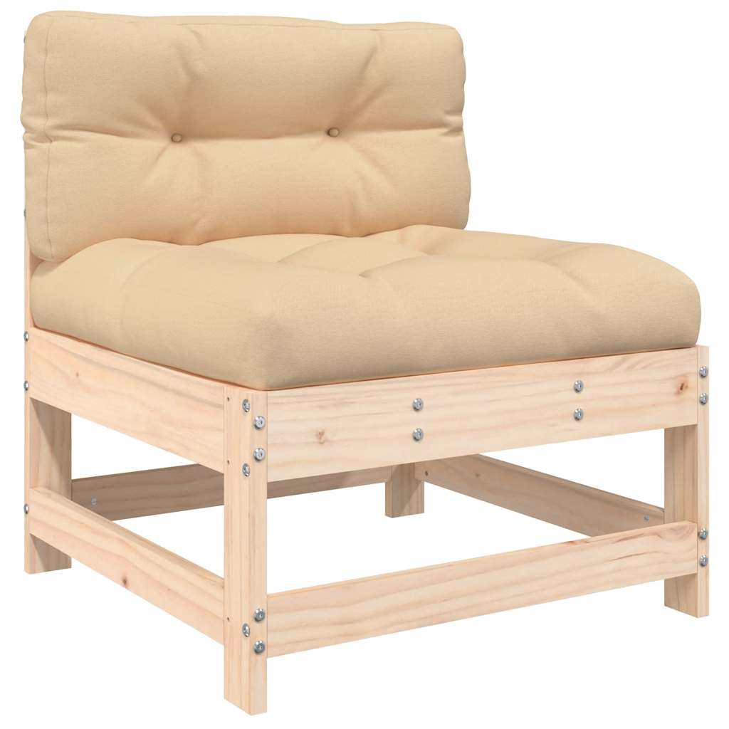 Solid Wood 3 Piece Garden Lounge Set with Cushions - Natural Finish