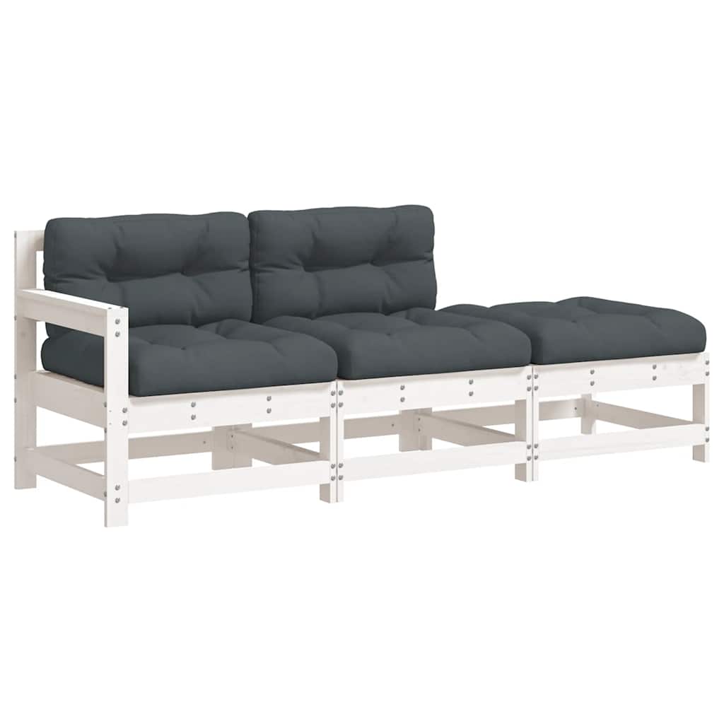 White Solid Wood 3 Piece Garden Lounge Set with Cushions