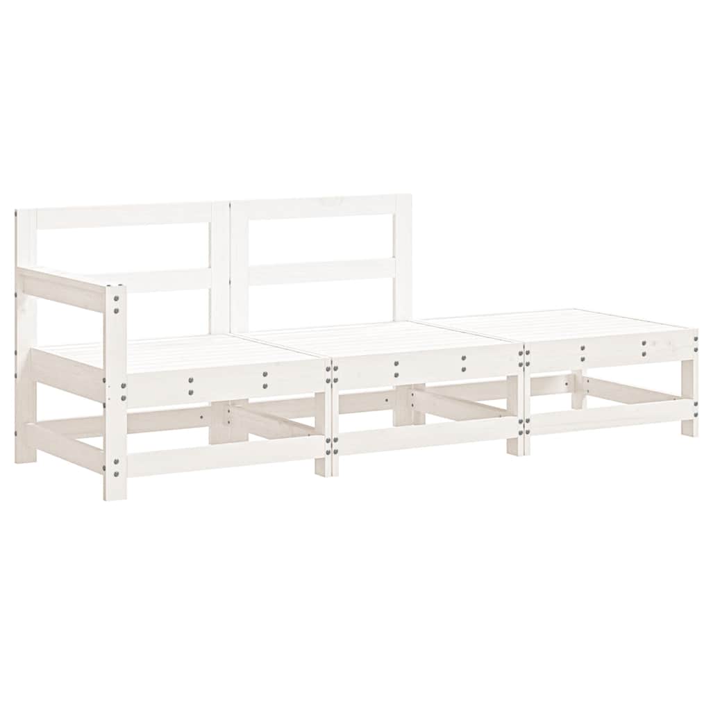 White Solid Wood 3 Piece Garden Lounge Set with Cushions