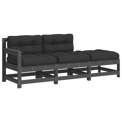 3-Piece Grey Solid Wood Garden Lounge Set with Cushions