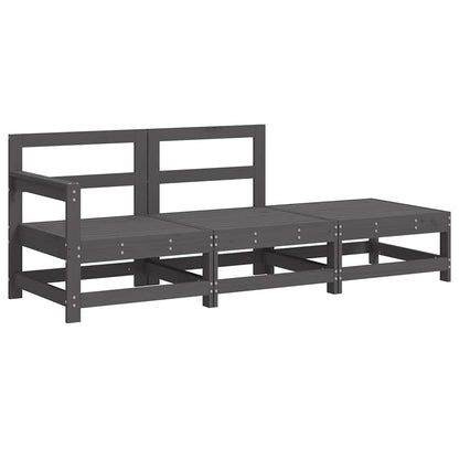 3-Piece Grey Solid Wood Garden Lounge Set with Cushions