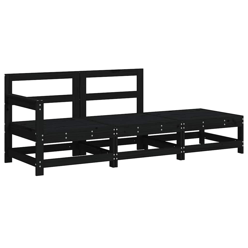 Black Solid Wood 3 Piece Garden Lounge Set with Cushions