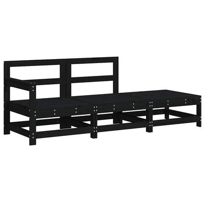 Black Solid Wood 3 Piece Garden Lounge Set with Cushions