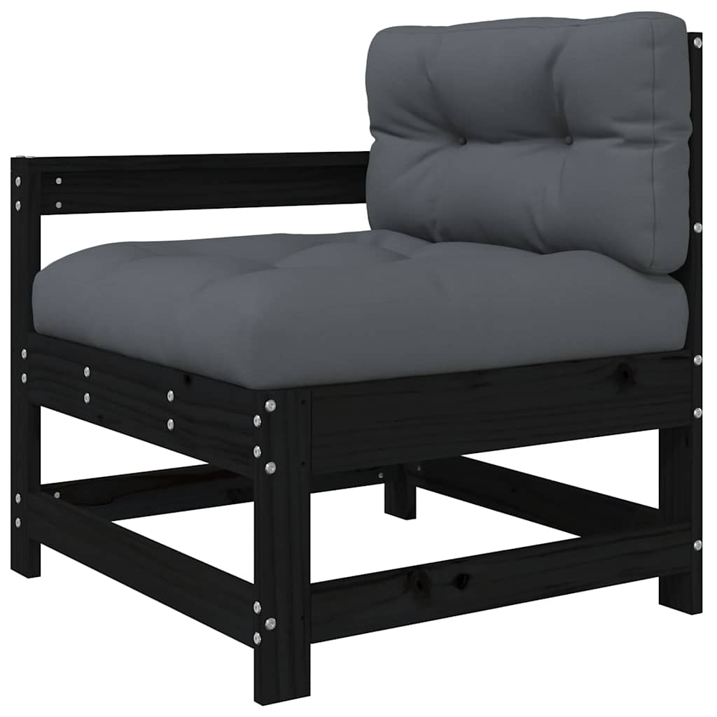 Black Solid Wood 3 Piece Garden Lounge Set with Cushions