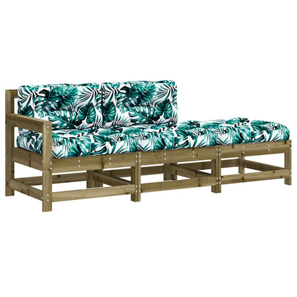 3 Piece Pine Wood Garden Lounge Set with Cushions - Natural Finish