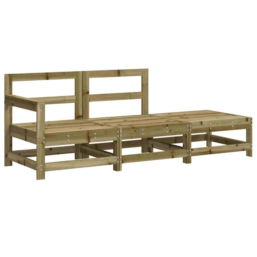 3 Piece Pine Wood Garden Lounge Set with Cushions - Natural Finish