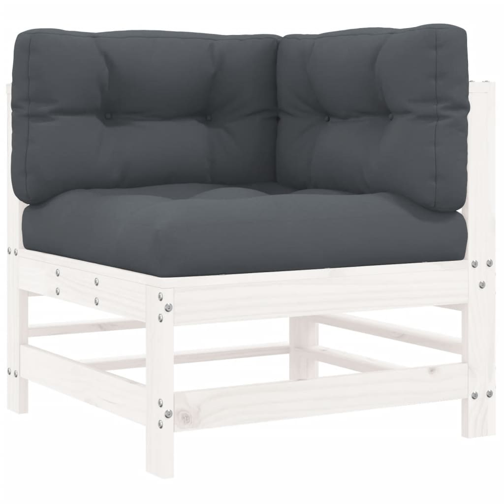 White Solid Wood Pine Corner Sofa with Cushions