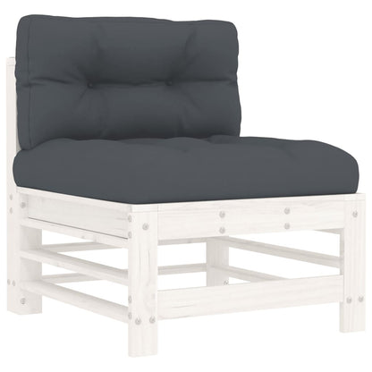 White Solid Wood Pine Middle Sofa with Cushions - Elegant Seating