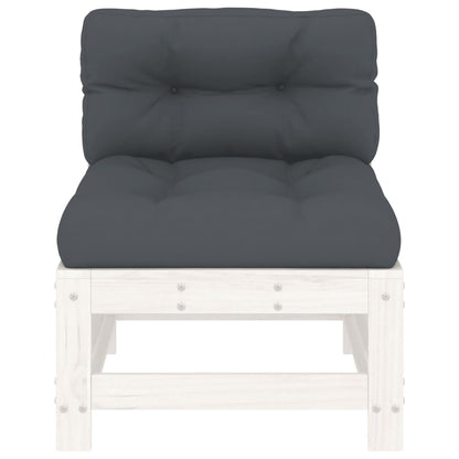 White Solid Wood Pine Middle Sofa with Cushions - Elegant Seating