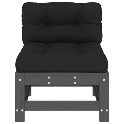 Grey Solid Wood Pine Middle Sofa with Cushions