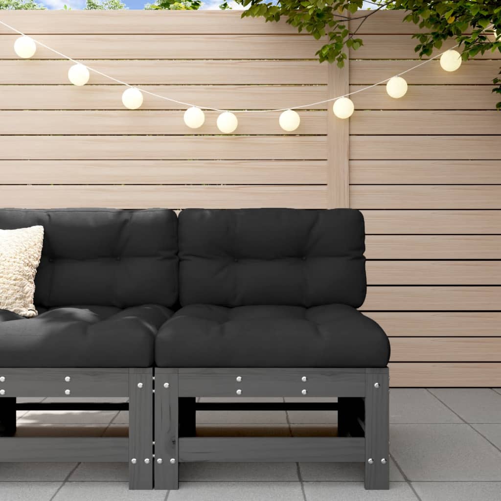 Grey Solid Wood Pine Middle Sofa with Cushions