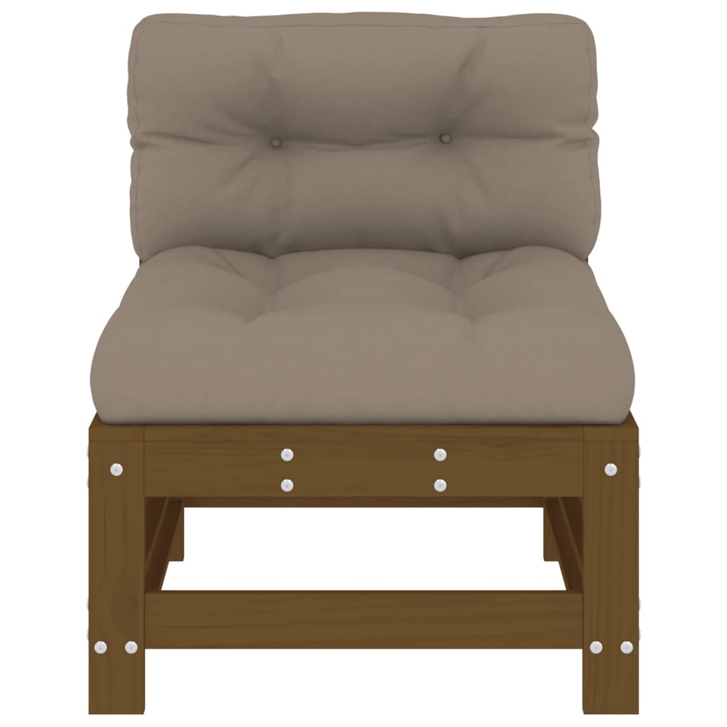 Honey Brown Solid Wood Pine Middle Sofa with Cushions