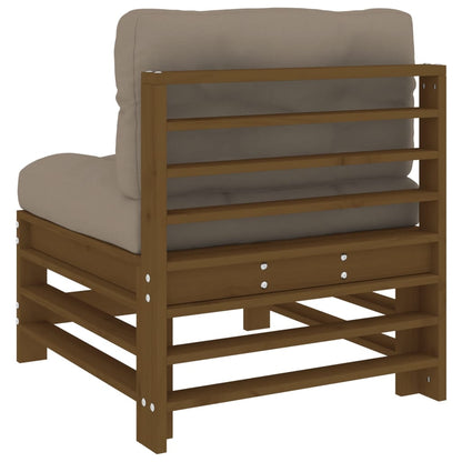 Honey Brown Solid Wood Pine Middle Sofa with Cushions