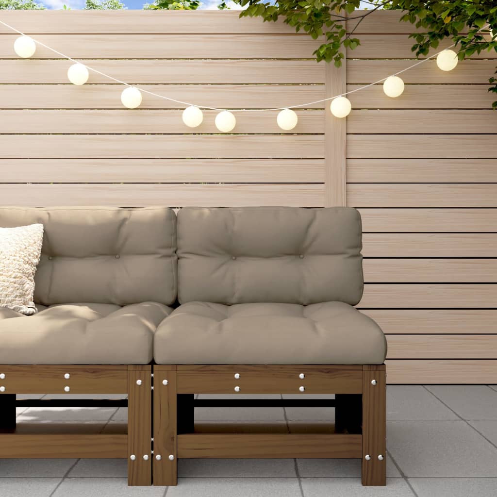Honey Brown Solid Wood Pine Middle Sofa with Cushions