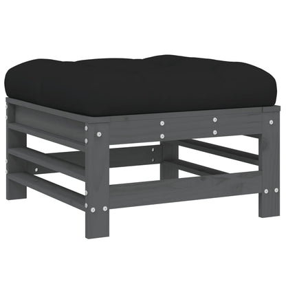 Grey Pine Garden Footstool with Cushion - Solid Wood Comfort