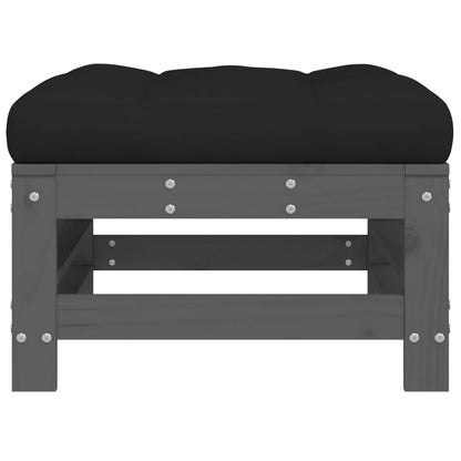Grey Pine Garden Footstool with Cushion - Solid Wood Comfort