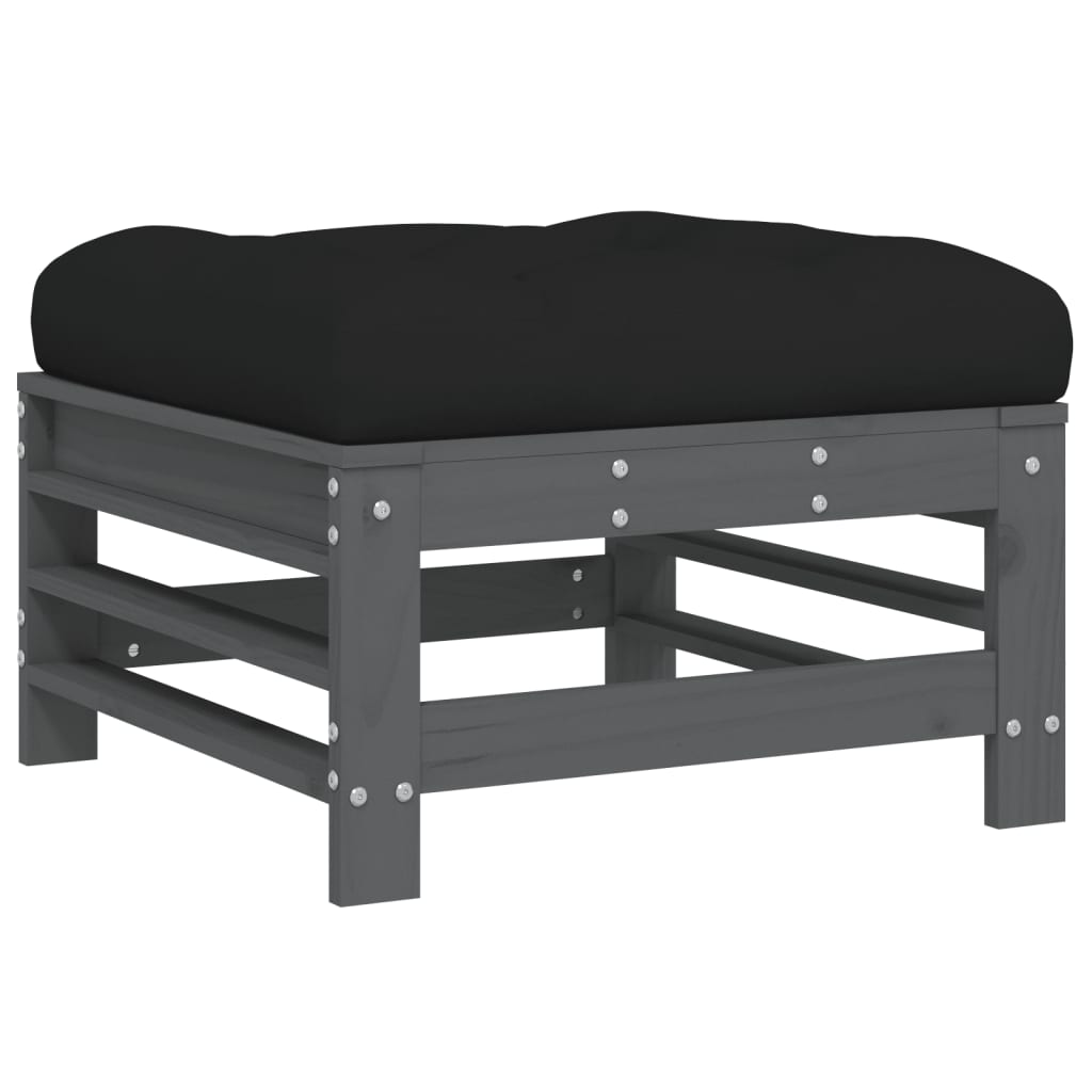 Grey Pine Garden Footstool with Cushion - Solid Wood Comfort