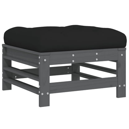 Grey Pine Garden Footstool with Cushion - Solid Wood Comfort