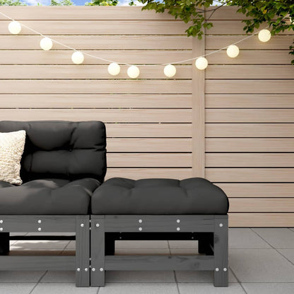 Grey Pine Garden Footstool with Cushion - Solid Wood Comfort