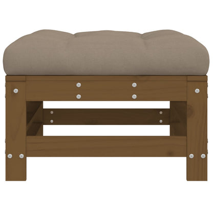 Honey Brown Wood Garden Footstool with Cushion - Solid Pine