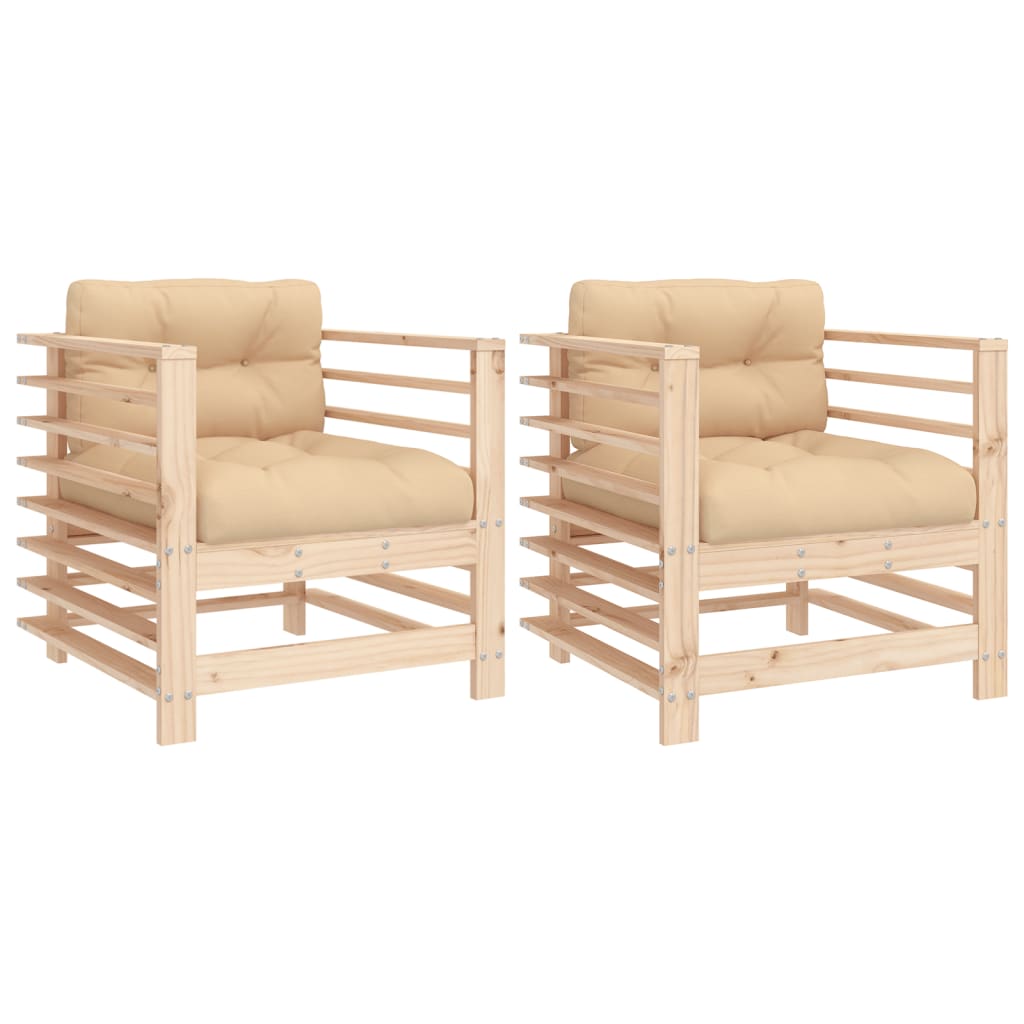 Comfortable 2-Piece Pine Wood Garden Chairs with Cushions