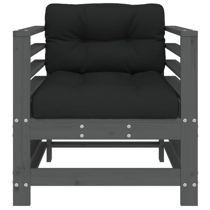 Solid Wood Pine Garden Chairs with Cushions, 2 Pcs - Grey