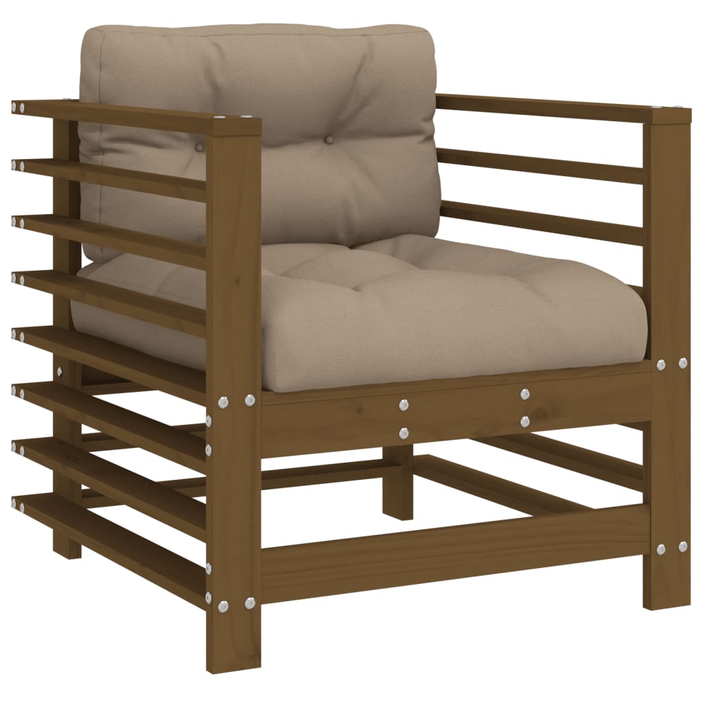 Honey Brown Solid Pine Garden Chairs with Cushions, 2-Piece Set